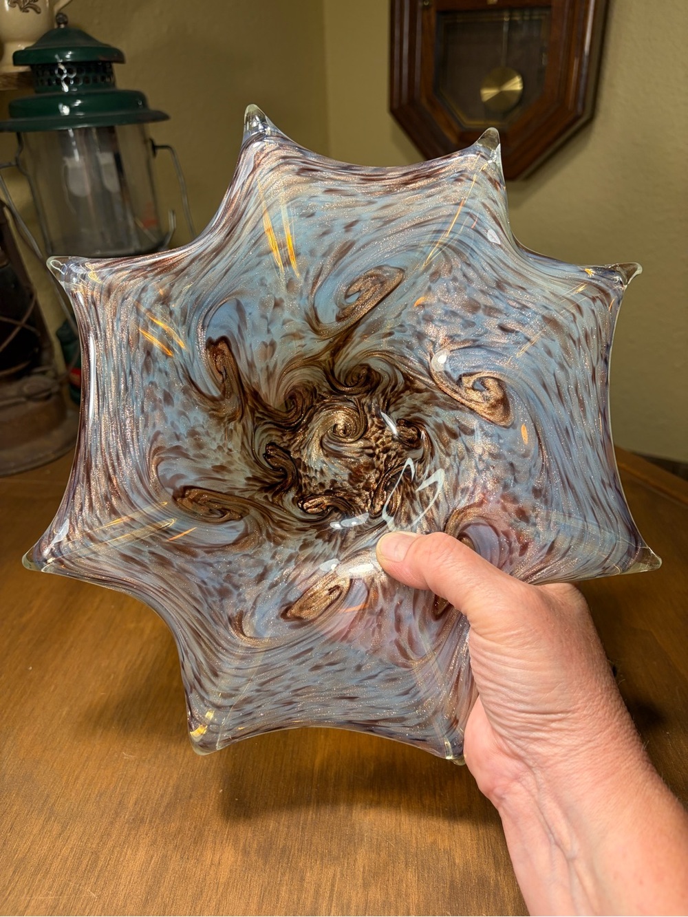 Fratelli Toso Murano Starry Night Copper Aventurine Glass Bowl 1950s-60s 11.5"